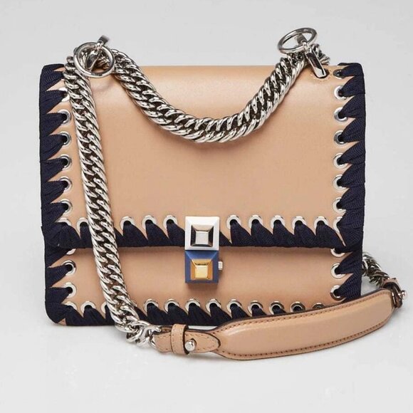 Fendi Beige Leather Mini I Kan Ribbon Whipstitch Shoulder Bag 8M0381 - Picture 1 of 9